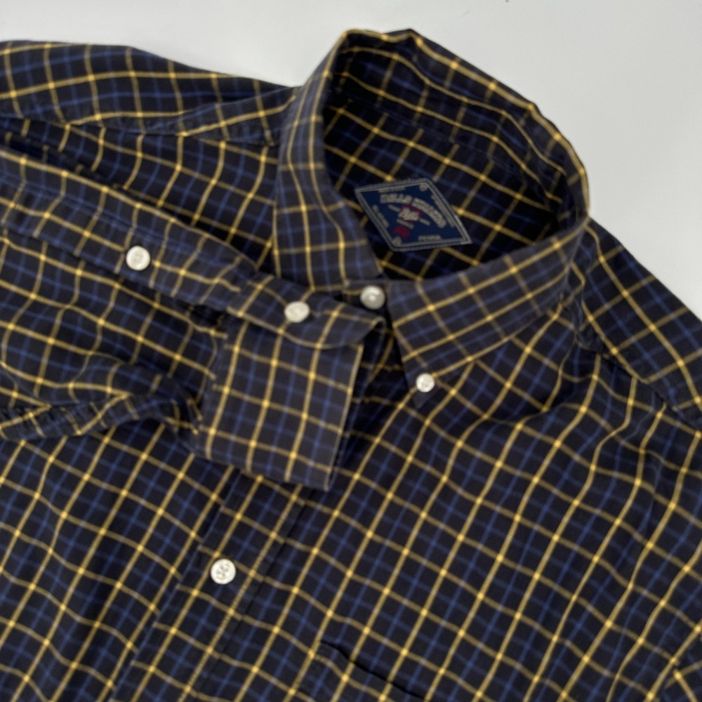 Bills Khakis Shirt Mens Medium Navy Yellow Plaid Button Down Made USA Flannel